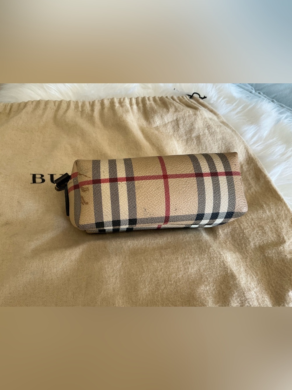 Burberry Beige Black Red Check Cosmetic Pouch - Picture 2 of 7